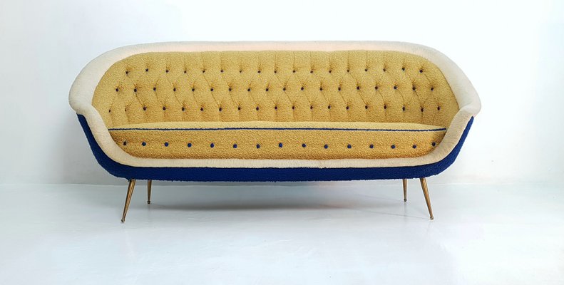 Mid Century Italian Brass Sofa From Isa, Bergamo 5 Piece Leather Modular Sectional Sofa