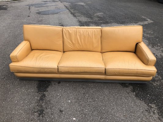 Leather And Brushed Steel Sofa By Jacques Charpentier For Roche Leather And Brushed Steel Sofa By
