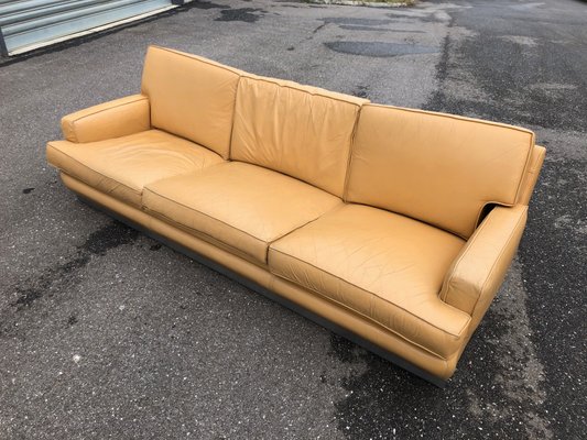 Leather and Brushed Steel Sofa by Jacques Charpentier for Roche