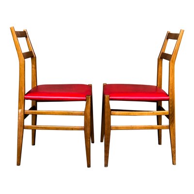 Ash And Red Faux Leather Model Leggera Dining Chairs By Gio Ponti For Cassina 1950s Set Of 6 For Sale At Pamono