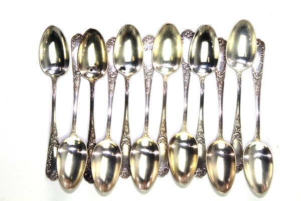 Lot de 10 cuillères à soupes en métal argenté art deco anciennes