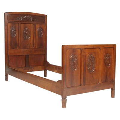 Art Nouveau Carved Walnut Twin Beds, Vintage Twin Bed