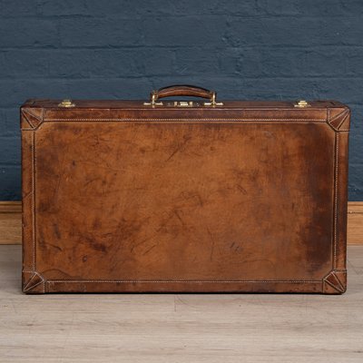 Antique French Black Leather Suitcase, Leather Suit Case