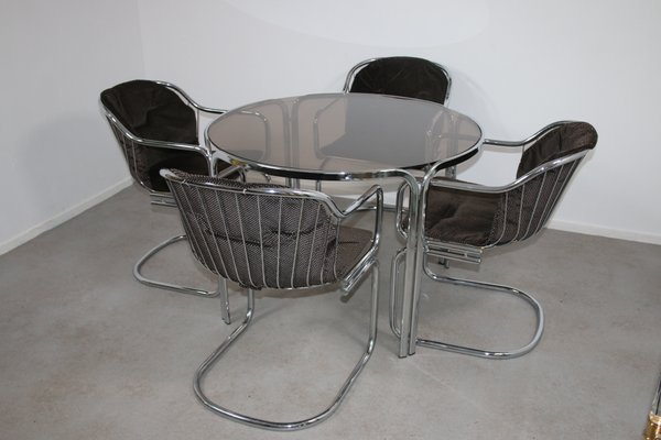 Mid Century Chrome Dining Table Chairs Set By Gastone Rinaldi 1960s Set Of 5 For Sale At Pamono