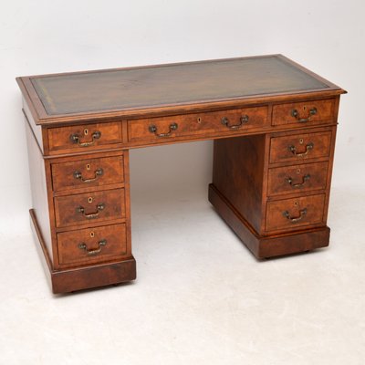 Antique Victorian Burr Walnut Leather Top Desk For Sale At Pamono