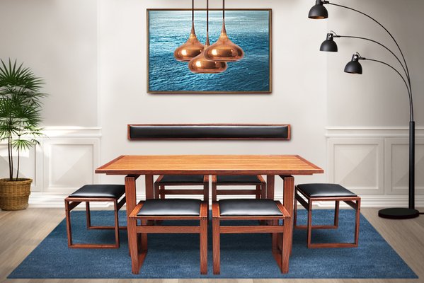 Danish Teak Dining Table Chairs Set, Mid Century Dining Room