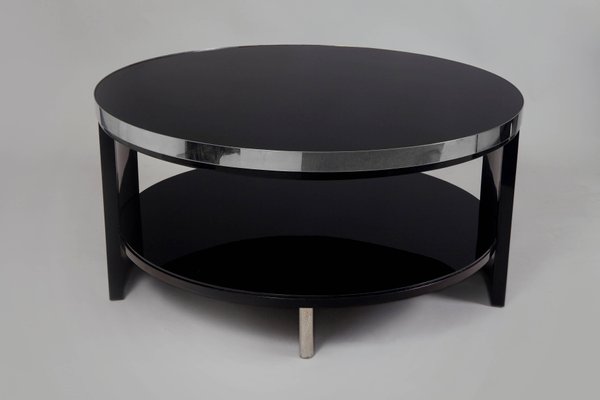 Small Art Deco Black Glass And Chrome, Round Black Glass And Chrome Coffee Table
