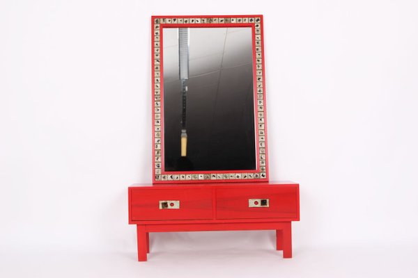 Red dresser sale with mirror