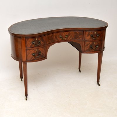 Antique Edwardian Flame Mahogany Leather Top Desk For Sale At Pamono