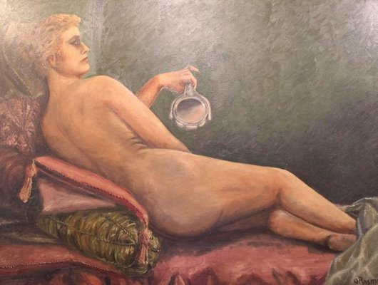 Large Painting with Motif of a Naked Woman by O. Rosmund, 1910
