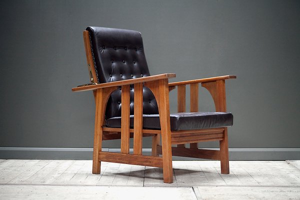 Antique Oak Leather Armchair By Gustav Stickley For Sale At Pamono