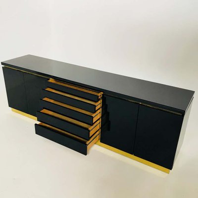 Hollywood Regency Style Black Lacquered Credenza By Jean Claude
