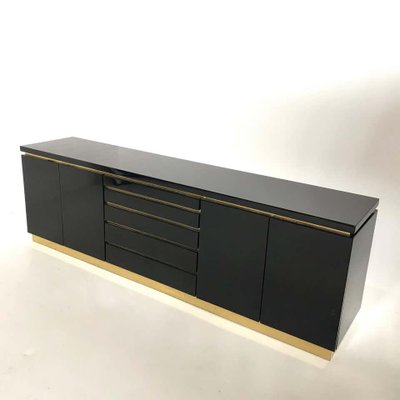 Hollywood Regency Style Black Lacquered Credenza By Jean Claude