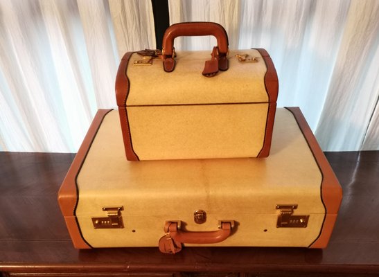 Valigia e beauty case vintage in pergamena , set di 2 in vendita su Pamono