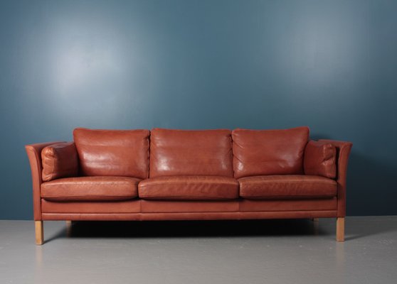 Mid Century Danish Patinated Leather Sofa From Mogens Hansen 1980s For Sale At Pamono