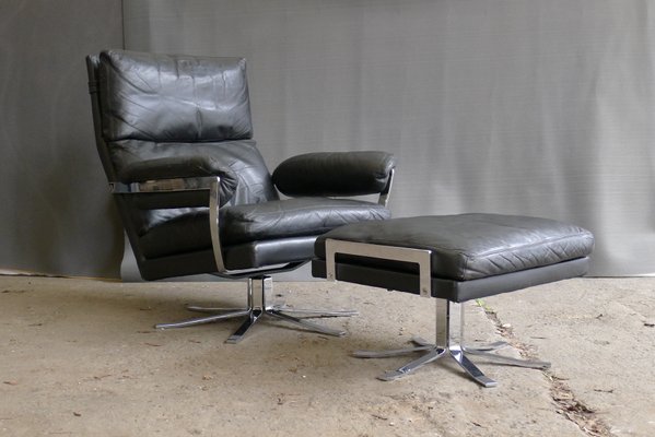 Tienerjaren In de meeste gevallen bod Vintage Black Leather Lounge Chair and Ottoman Set by Arne Norell for Vatne  Lenestolfabrikk, 1960s for sale at Pamono