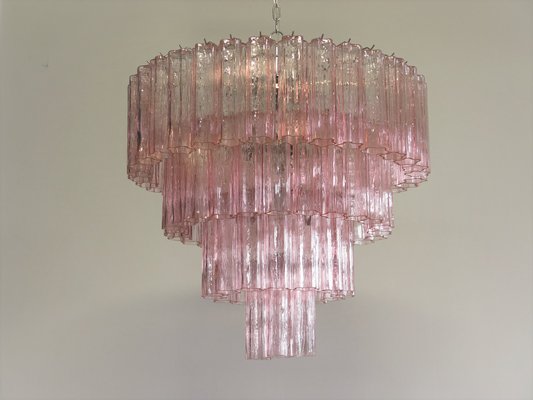 Murano Glass Pink Quadriedri Chandelier from Mazzega, 1980s Murano Glass Pink Quadriedri Chandelier from Mazzega, 1980s
