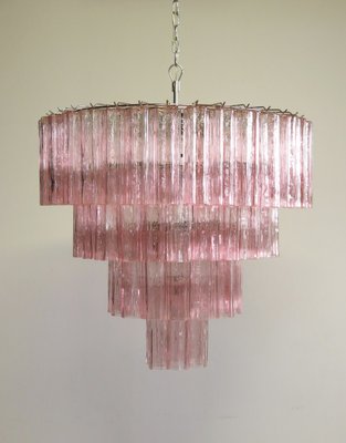 Murano Glass Pink Quadriedri Chandelier from Mazzega, 1980s Murano Glass Pink Quadriedri Chandelier from Mazzega, 1980s
