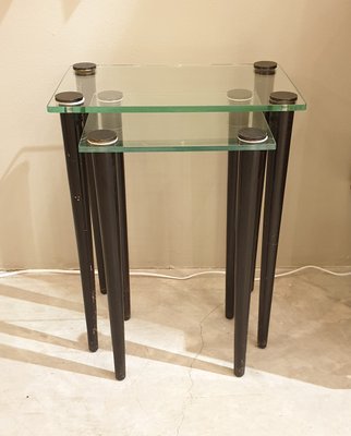 Mid Century Italian Gl And Black Wood Nesting Tables 1960s For Gl And Black Wood Nesting Tables