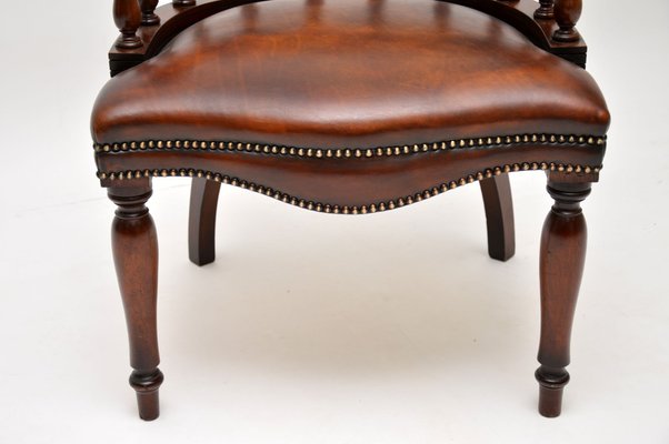 Victorian Style Leather And Mahogany Captains Desk Chair 1960s