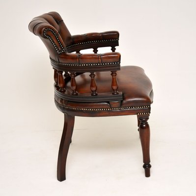 Victorian Style Leather And Mahogany Captains Desk Chair 1960s