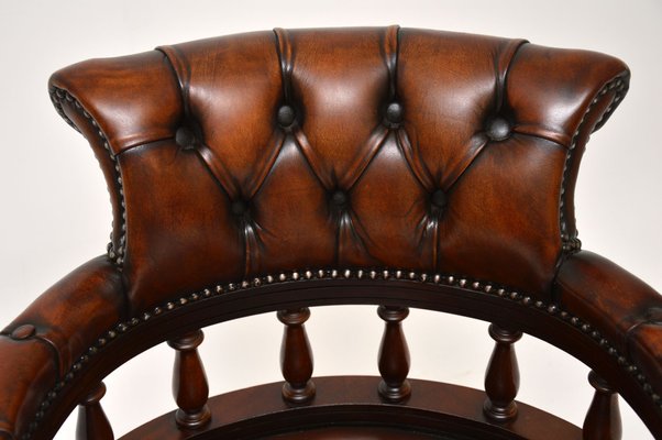 Victorian Style Leather And Mahogany Captains Desk Chair 1960s
