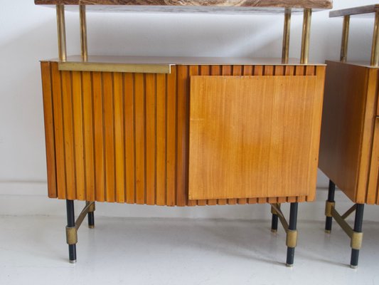 Mid Century Wood Brass And Marble Credenzas 1950s Set Of 3 Bei