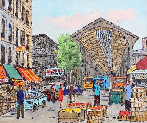 The Food Market Halles Painting By Roland Hamon 1960s For Sale At Pamono