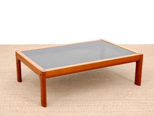 Large Mid Century Scandinavian Teak and Black Glass Coffee Table 1970s