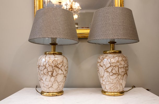 Marble Table Lamps 1970s Set, Mid Century Large Ceramic Table Lamp
