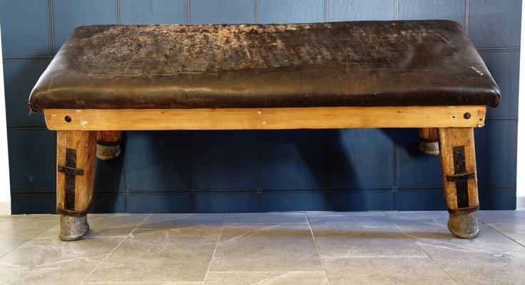 Banc De Gymnastique Vintage En Cuir Et Bois En Vente Sur Pamono