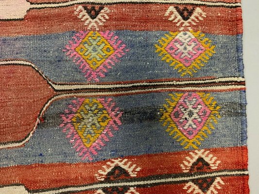 Large Vintage Turkish Red Orange Black Wool Kilim Rug For Sale At Pamono