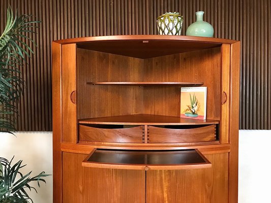 Danish Teak Corner Cabinet With Tambour Doors 1960s For At Pamono Danish Teak Corner Cabinet With Tambour, Corner Cabinet With Doors And Shelves