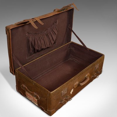 Vintage Antique 1890s 1800s Large Brown Leather Travel Luggage 