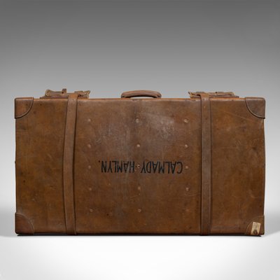 Valise Vintage Cuir Marron - Années 70 - Grande Taille - Fabriquée En Italie - Occasion