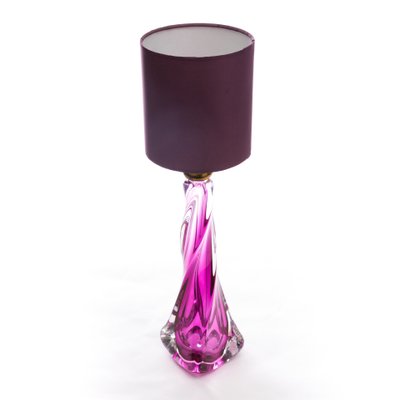 Mid Century Belgian Crystal Table Lamp, Purple Crystal Table Lamps