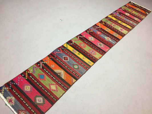 Vintage Turkish Narrow Country Home Decor Kilim Runner Rug For