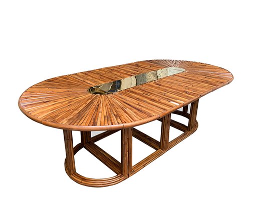 Italian Rattan Brass Dining Table In The Style Of Gabriella