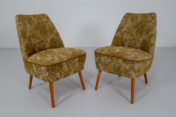 Chaises Club Cocktail en Tissu Vert Original, Suisse, 1950s, Set de 2 Chaises Club Cocktail en Tissu Vert Original, Suisse, 1950s, Set de 2