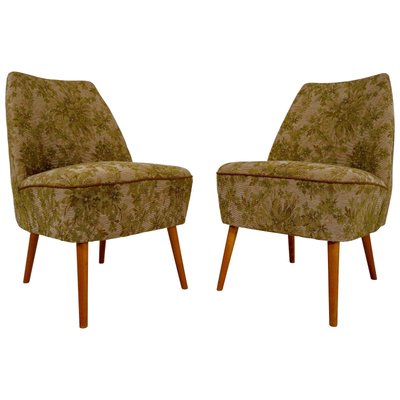 Chaises Club Cocktail en Tissu Vert Original, Suisse, 1950s, Set de 2 Chaises Club Cocktail en Tissu Vert Original, Suisse, 1950s, Set de 2