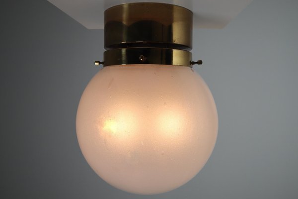Ceiling Light With Brass Frame And White Frosted Glass Globe 1970s For At Pamono - White Frosted Glass Ceiling Light Shade