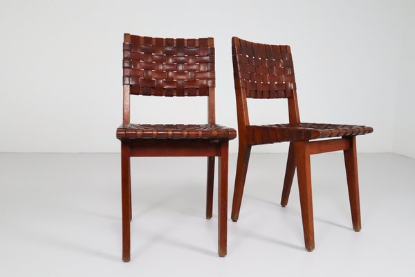 Woven Leather Model No 666 Side Chairs By Jens Risom For Knoll 1940s Set Of 2 For Sale At Pamono