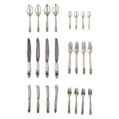 Antique Georg Jensen Sterling Silver Acorn Dinner Cutlery, Set of