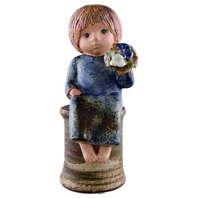 Girl with Flowers in Glazed Ceramic by Lisa Larson for Gustavsberg