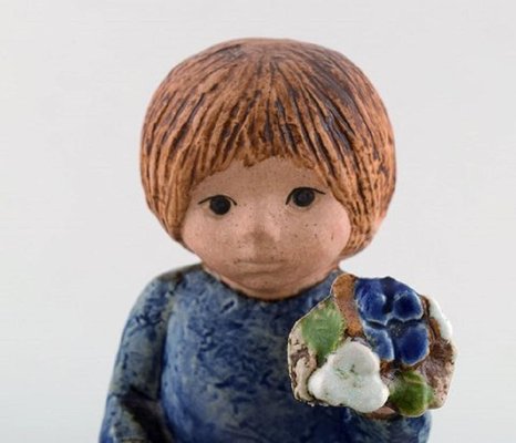 Girl with Flowers in Glazed Ceramic by Lisa Larson for Gustavsberg