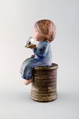 Girl with Flowers in Glazed Ceramic by Lisa Larson for Gustavsberg