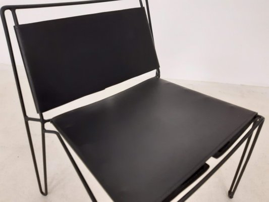 Vintage Modern Minimalistic Metal Leather Lounge Chair For Sale At Pamono