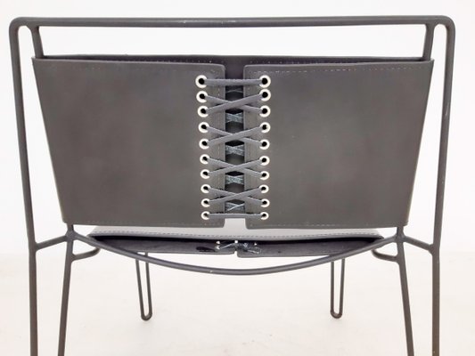 Vintage Modern Minimalistic Metal Leather Lounge Chair For Sale At Pamono