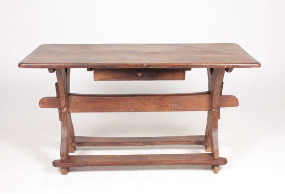 Antique Baroque Scandinavian Patinated Solid Oak Desk For Sale At