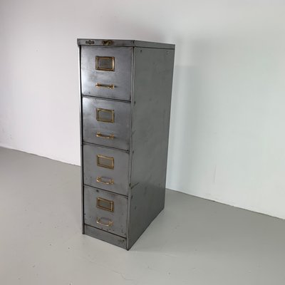 Vintage Slim Steel And Brass Filing Cabinet From Roneo 1940s Bei